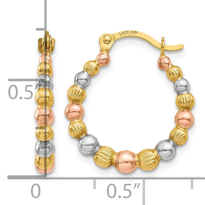 14K & White and Rose Rhodium Beaded Hoop Earrings