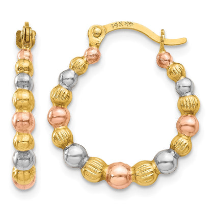 14K & White and Rose Rhodium Beaded Hoop Earrings