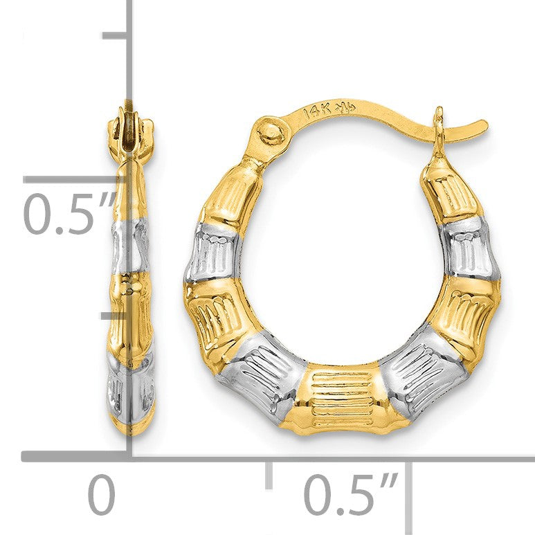 14K & Rhodium Hollow Bamboo Hoop Earrings