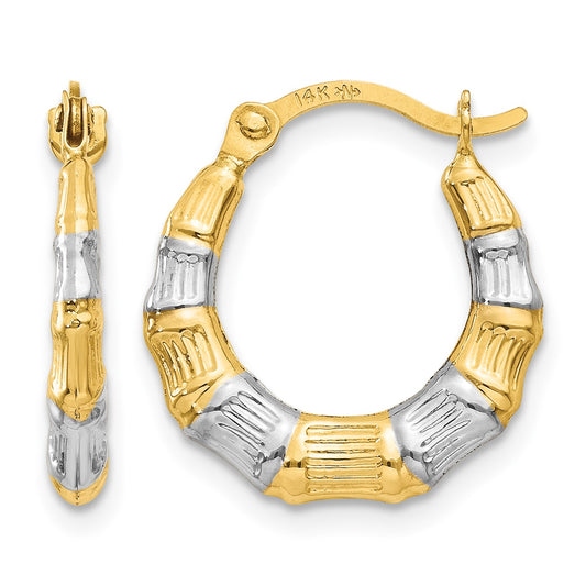 14K & Rhodium Hollow Bamboo Hoop Earrings