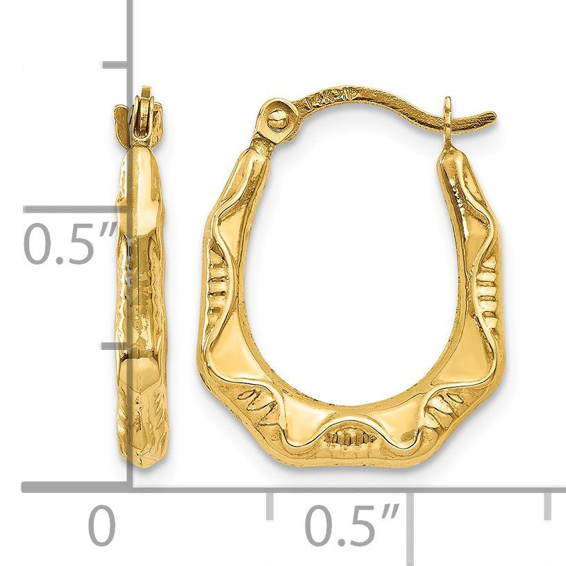 14K Hollow Oval Hoop Earrings