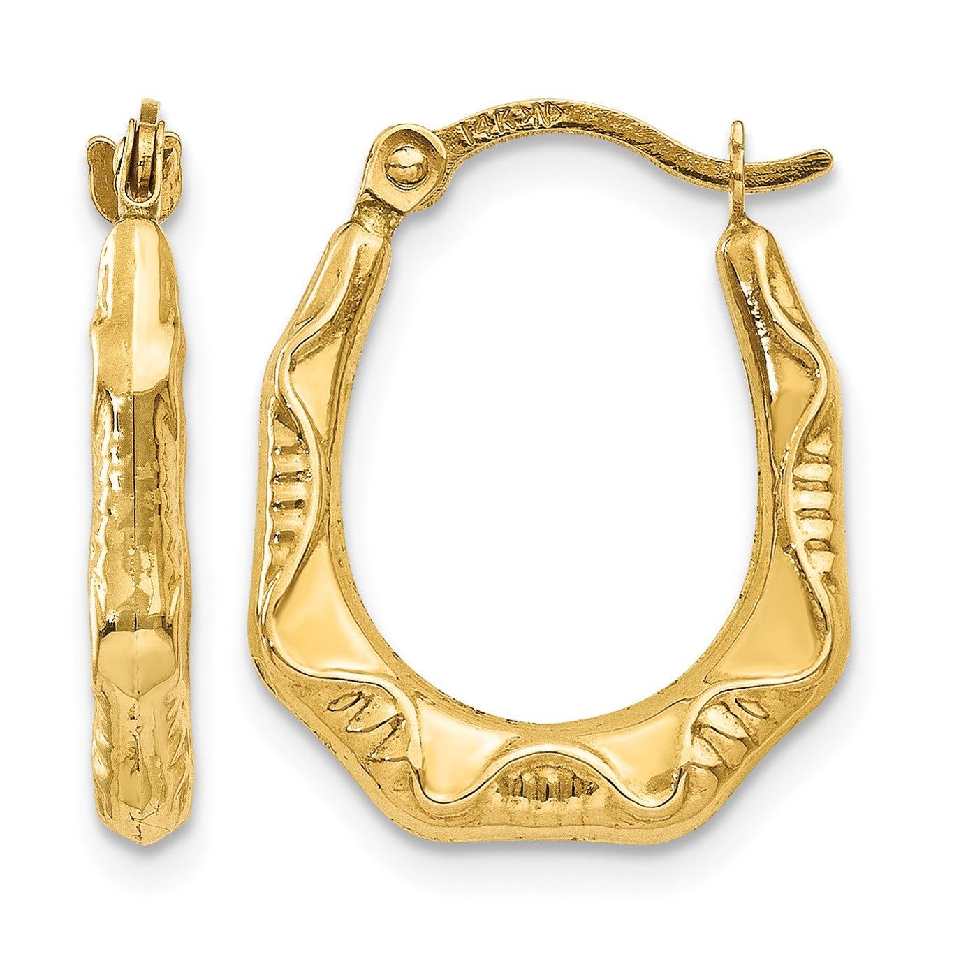 14K Hollow Oval Hoop Earrings