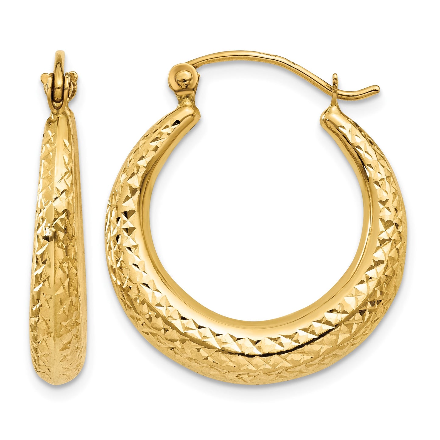 14K Diamond Cut Hollow Hoop Earrings