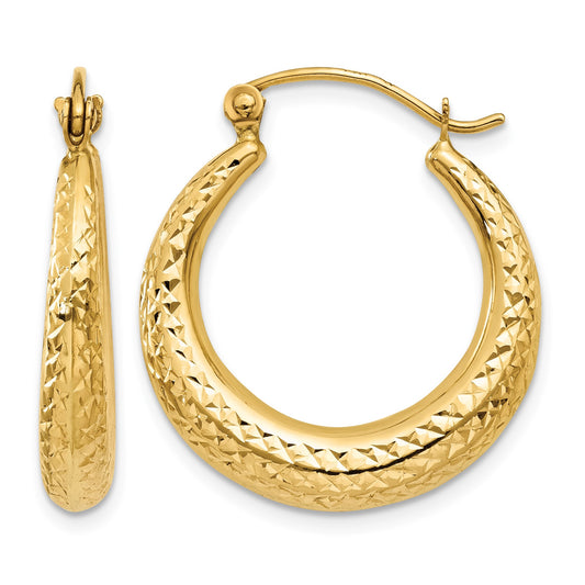 14K Diamond Cut Hollow Hoop Earrings