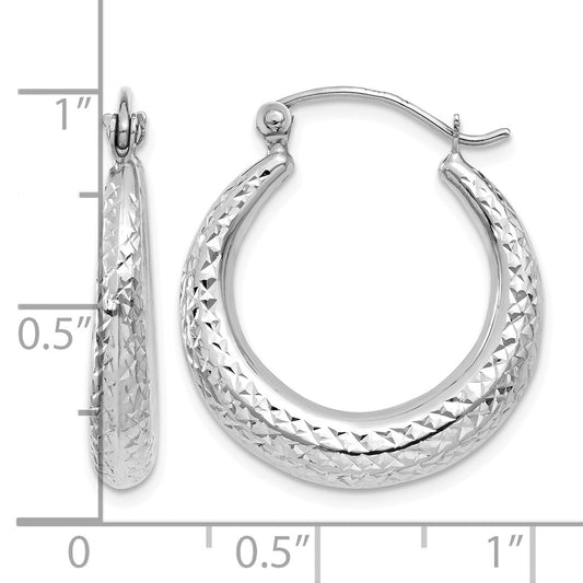 14K White Gold Diamond Cut Hollow Hoop Earrings