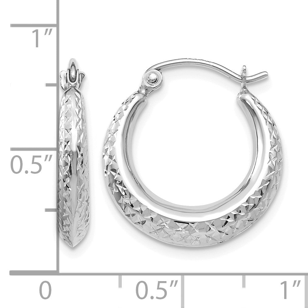 14K White Gold Textured Hollow Hoop Earrings