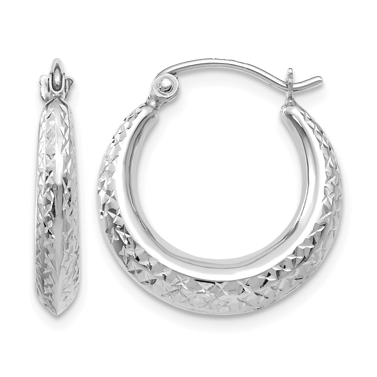 14K White Gold Textured Hollow Hoop Earrings