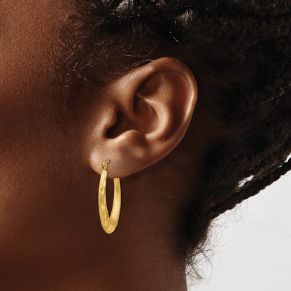 14K Satin Diamond Cut Hollow Hoop Earrings