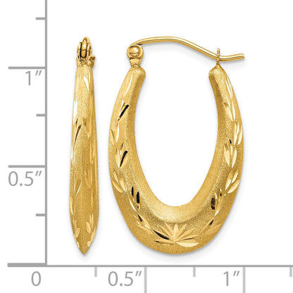 14K Satin Diamond Cut Hollow Hoop Earrings
