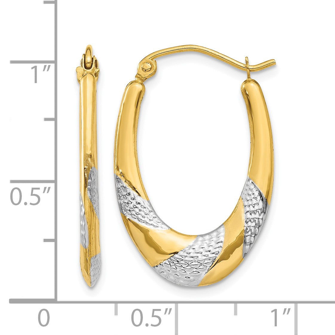 14K & Rhodium Hollow Oval Hoop Earrings