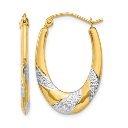 14K & Rhodium Hollow Oval Hoop Earrings