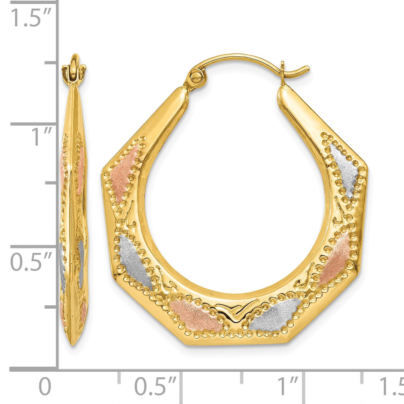 14K & White and Rose Rhodium Hollow Hoop Earrings