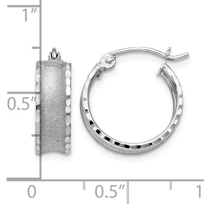 14K White Gold Diamond Cut Satin Hoop Earrings