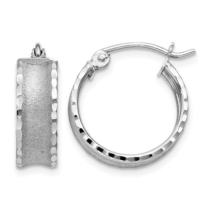 14K White Gold Diamond Cut Satin Hoop Earrings