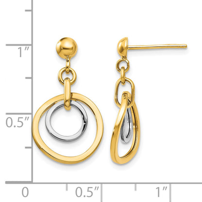 14k Two-tone Circle Dangle Post Earrings
