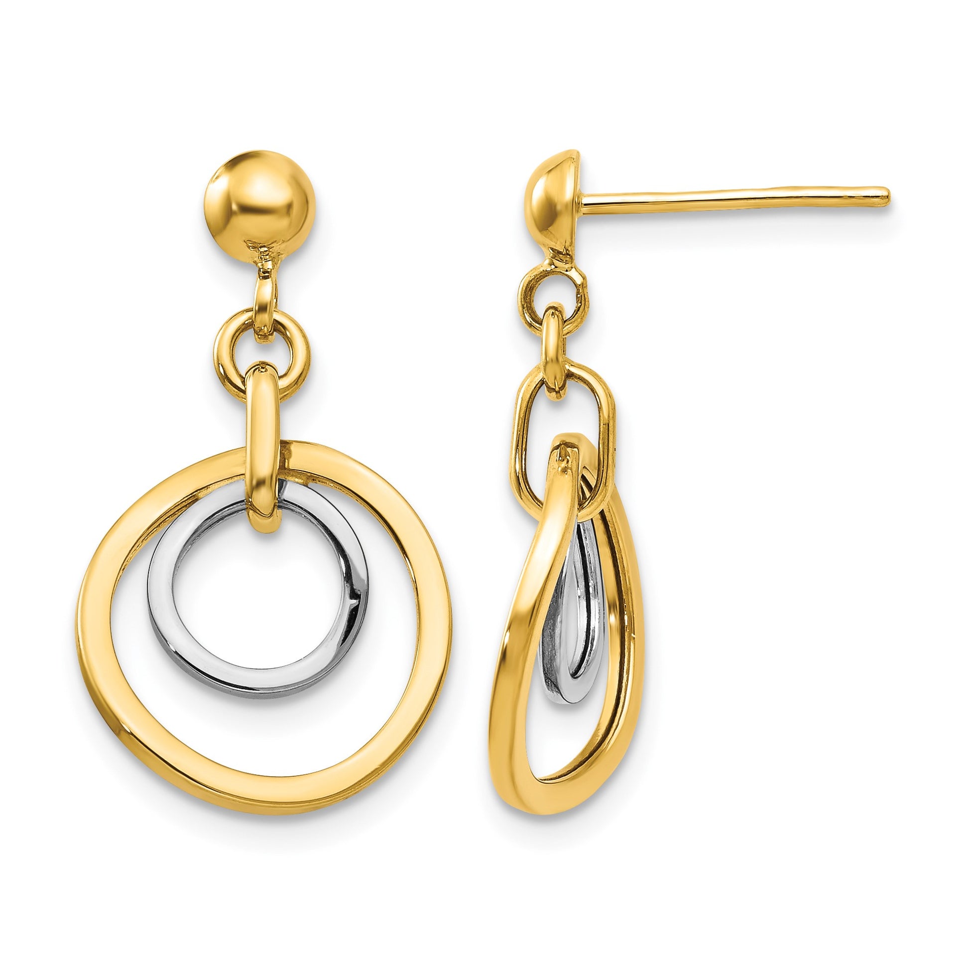14k Two-tone Circle Dangle Post Earrings