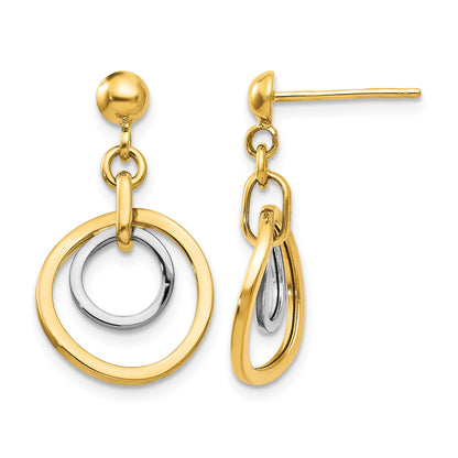 14k Two-tone Circle Dangle Post Earrings