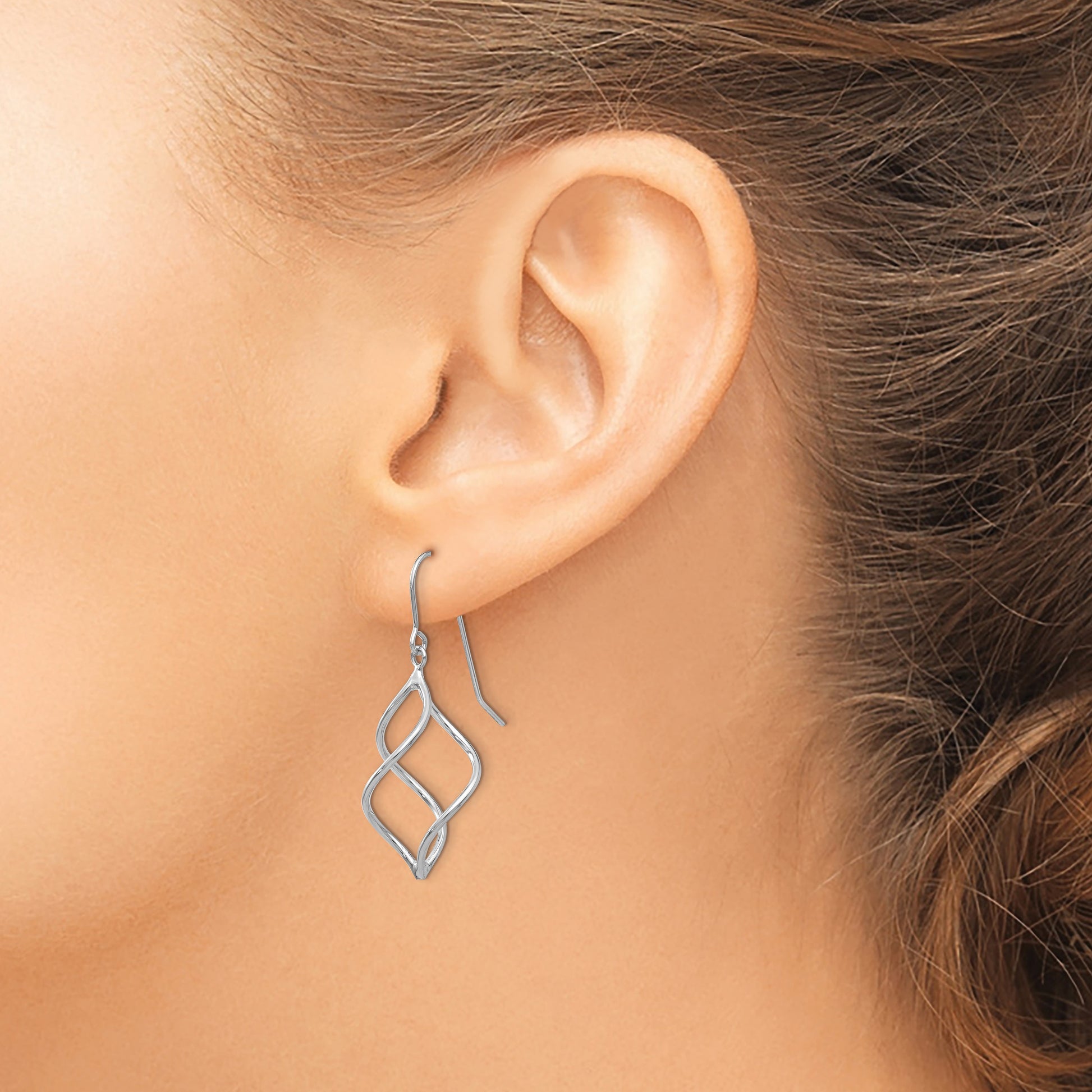 14k White Gold Polished Short Twisted Dangle Earrings
