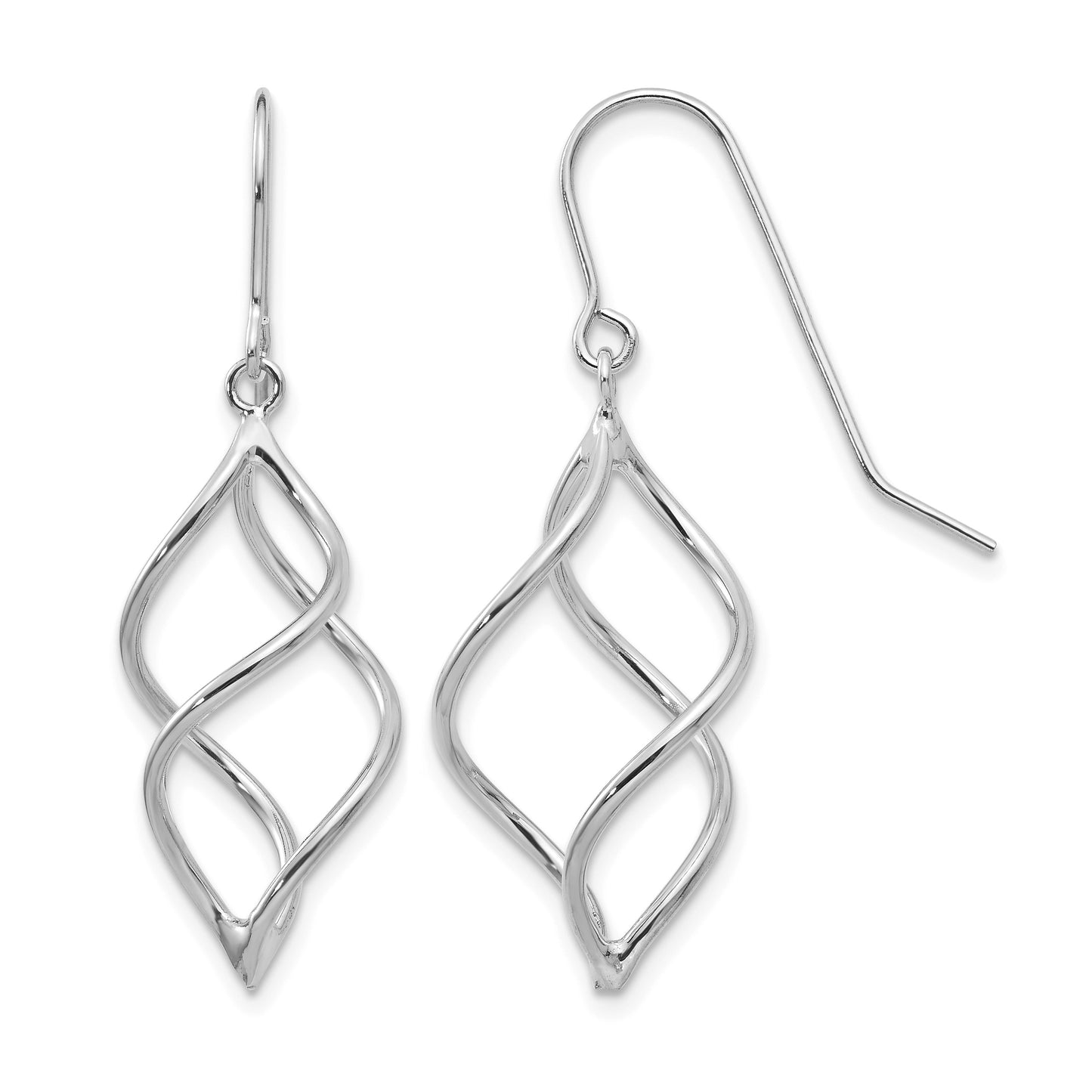 14k White Gold Polished Short Twisted Dangle Earrings