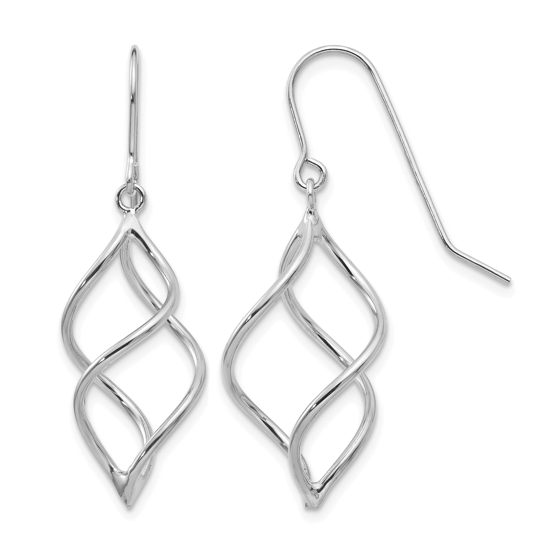 14k White Gold Polished Short Twisted Dangle Earrings