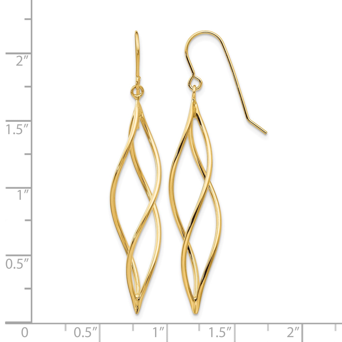 14k Polished Long Twisted Swirl Drop French Hook Earrings