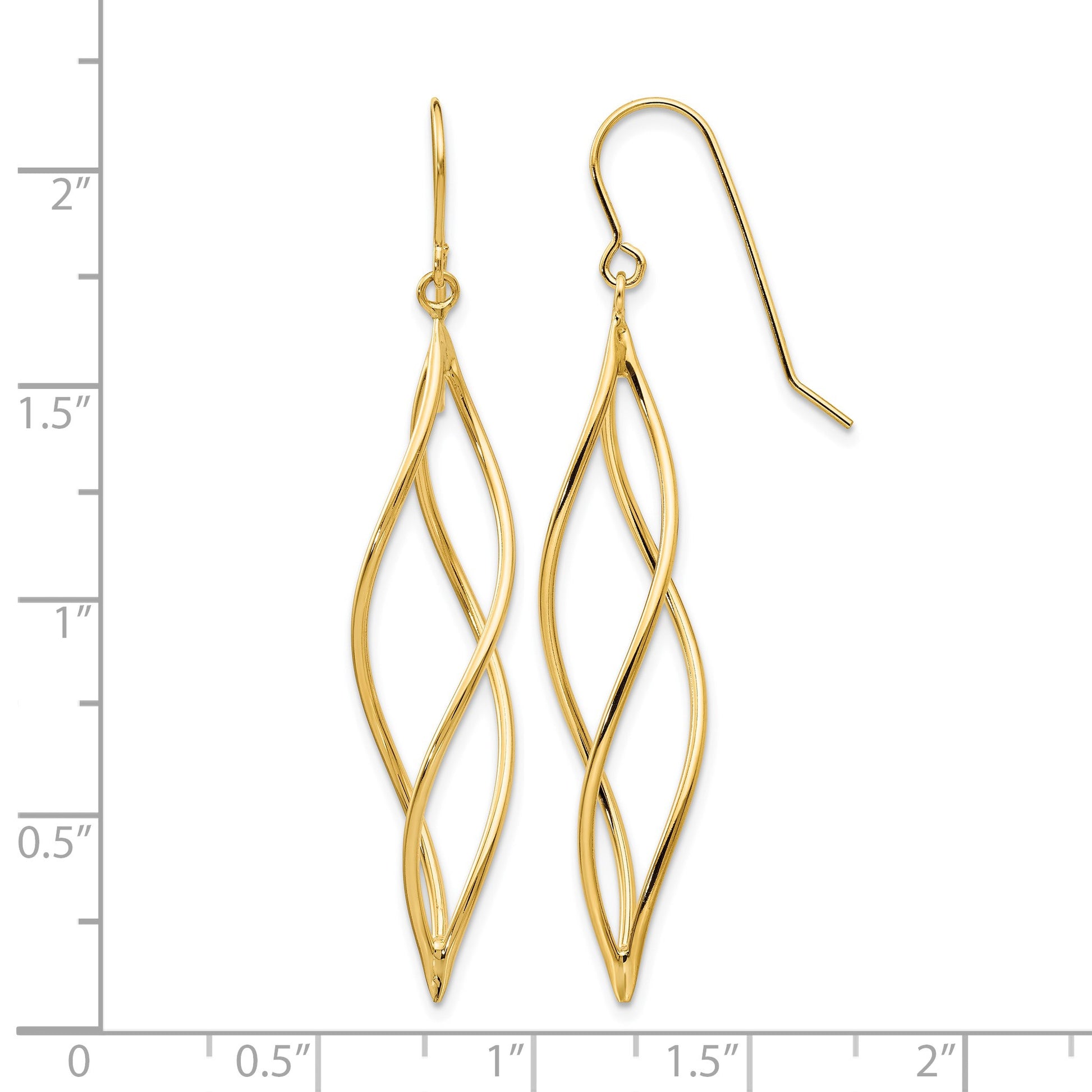 14k Polished Long Twisted Swirl Drop French Hook Earrings