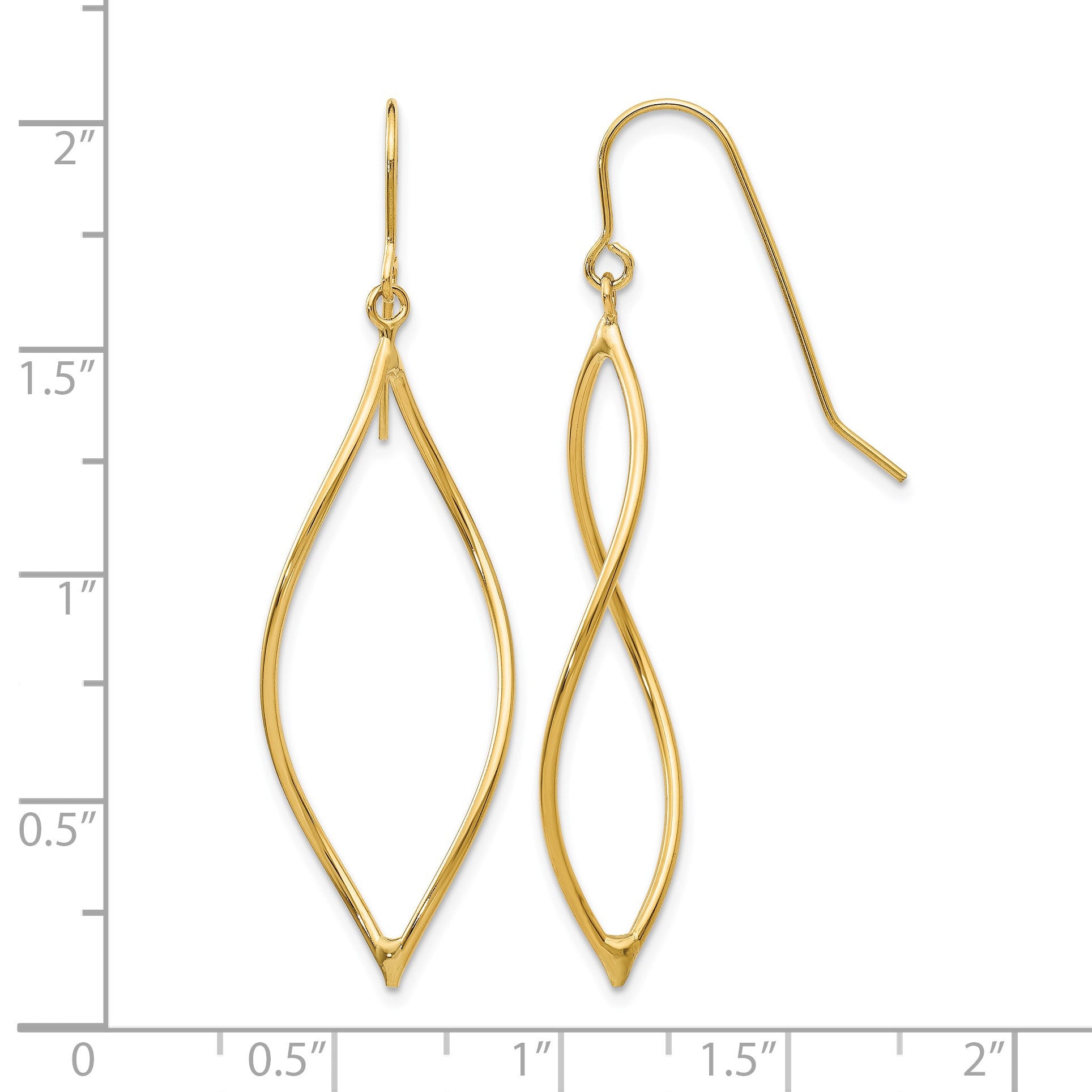 14k Polished Twisted Oblong Dangle French Hook Earrings