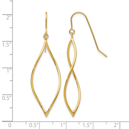 14k Polished Twisted Oblong Dangle French Hook Earrings