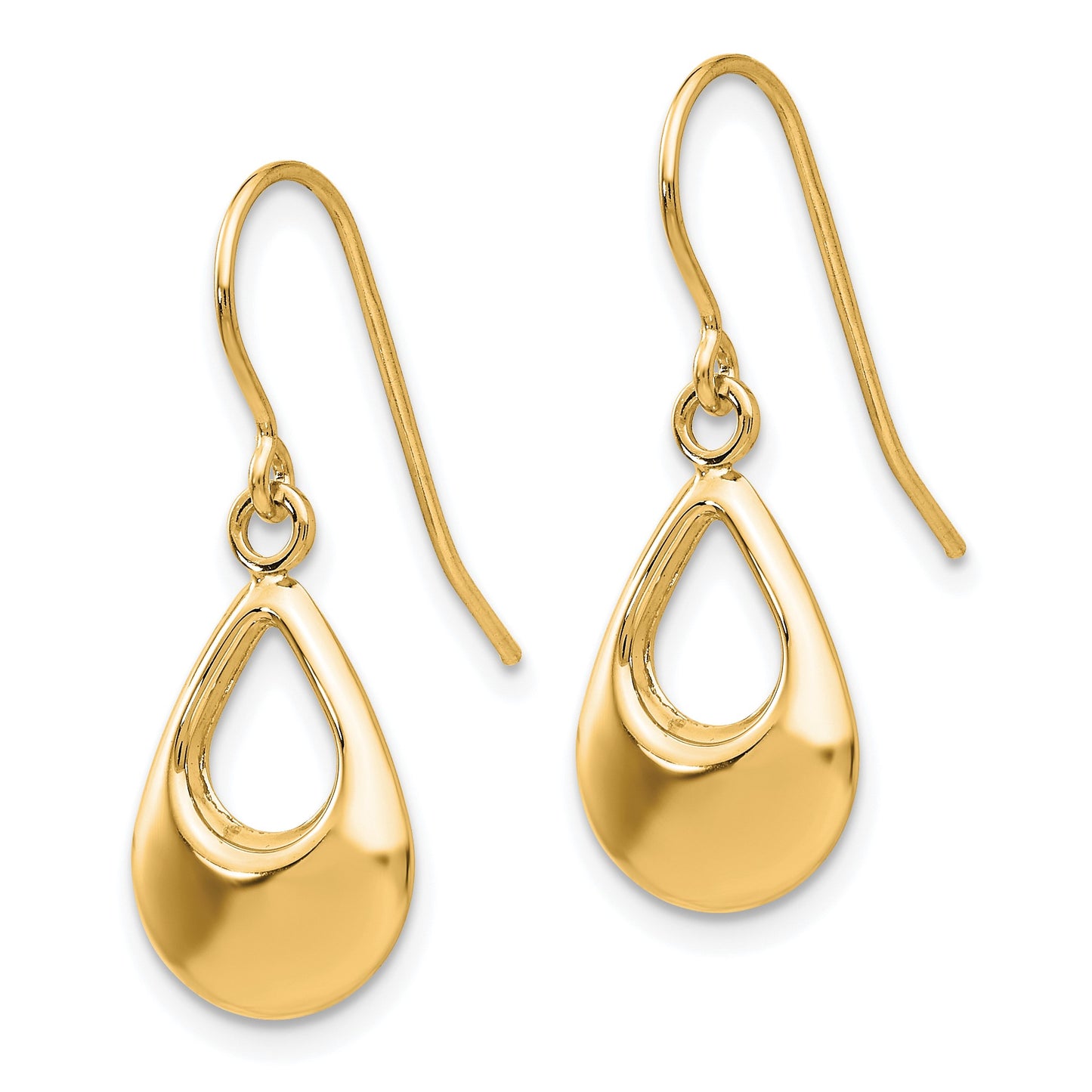14k Open Teardrop Hollow Dangle French Hook Earrings