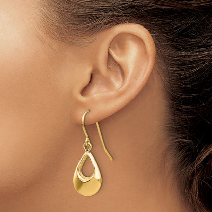 14k Open Teardrop Hollow Dangle French Hook Earrings
