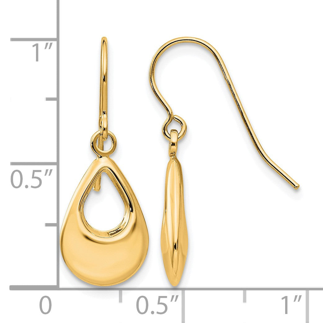 14k Open Teardrop Hollow Dangle French Hook Earrings