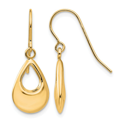 14k Open Teardrop Hollow Dangle French Hook Earrings