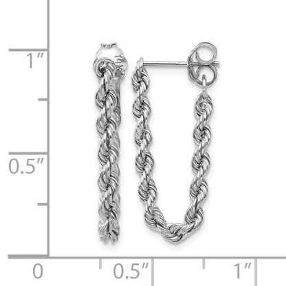 14K White Gold Polished 2.5mm Hollow Rope Chain Dangle Post Earrings