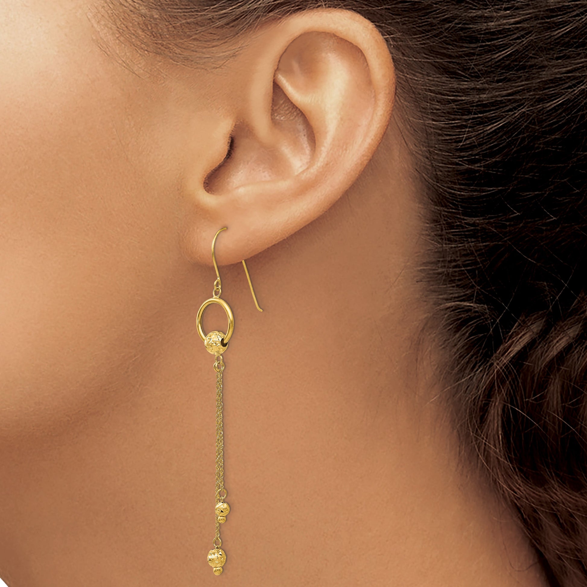 14K Diamond-cut Beads and Chain Dangle French Hook Earrings