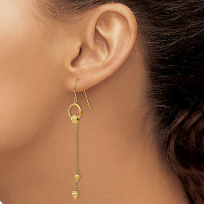 14K Diamond-cut Beads and Chain Dangle French Hook Earrings