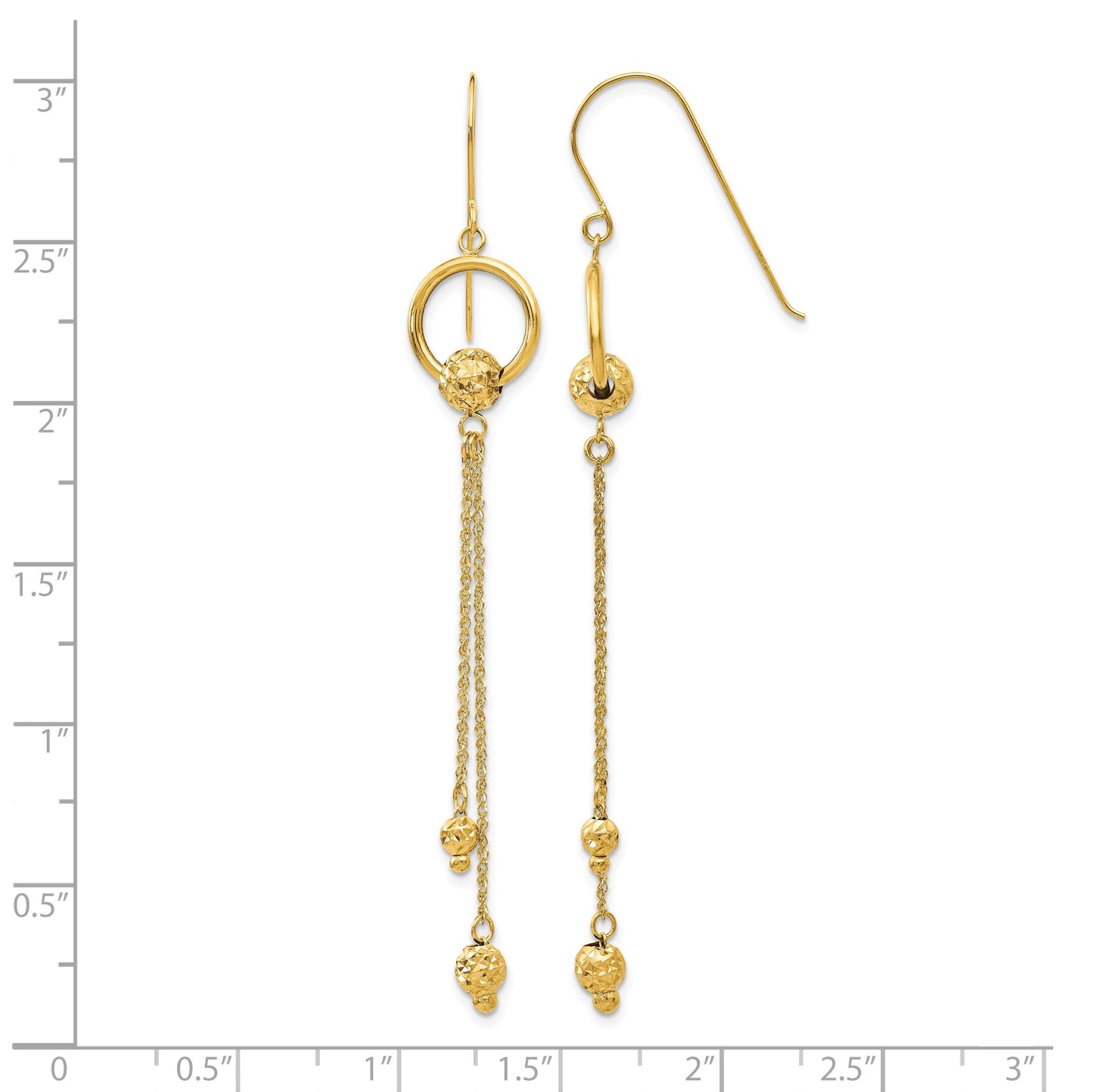 14K Diamond-cut Beads and Chain Dangle French Hook Earrings