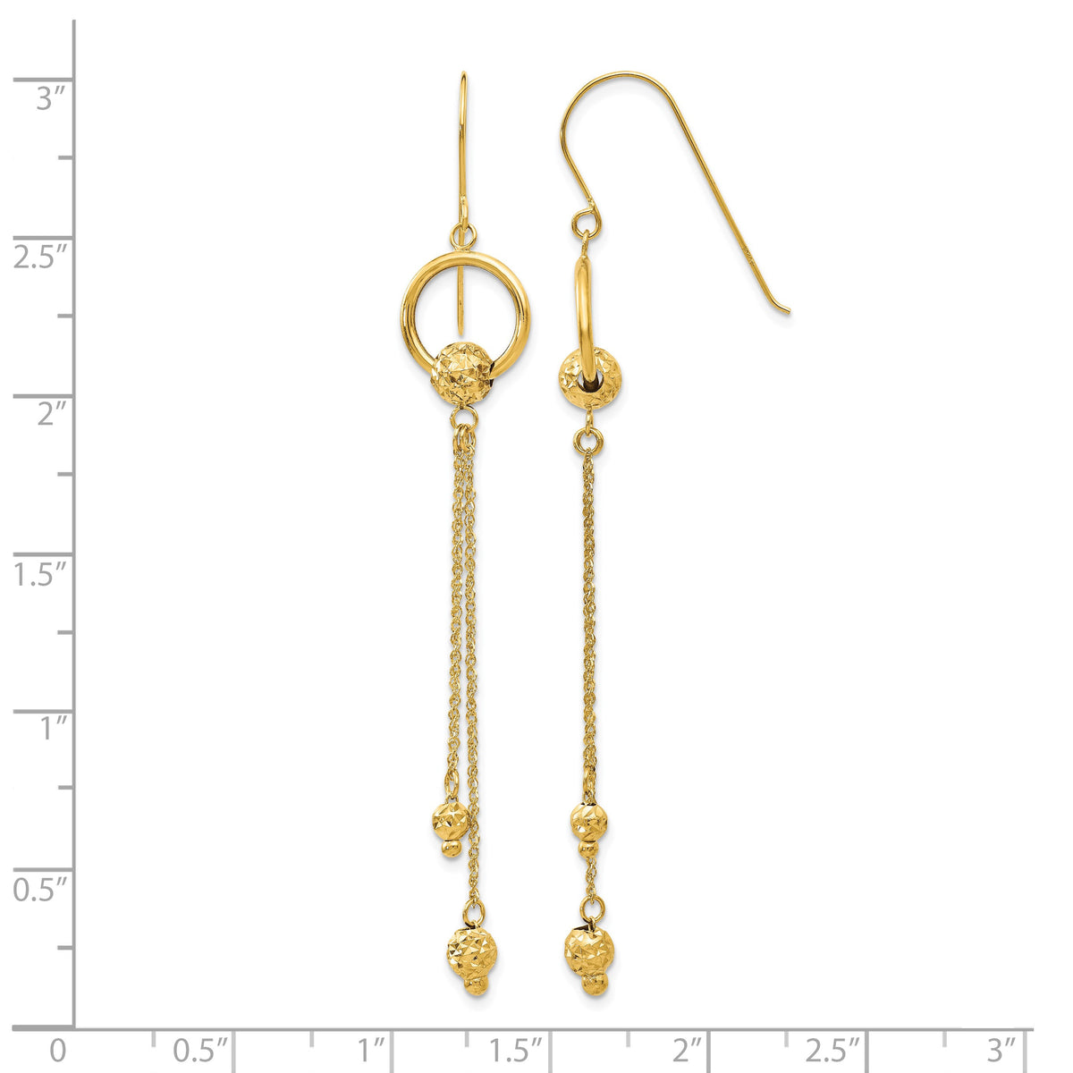 14K Diamond-cut Beads and Chain Dangle French Hook Earrings