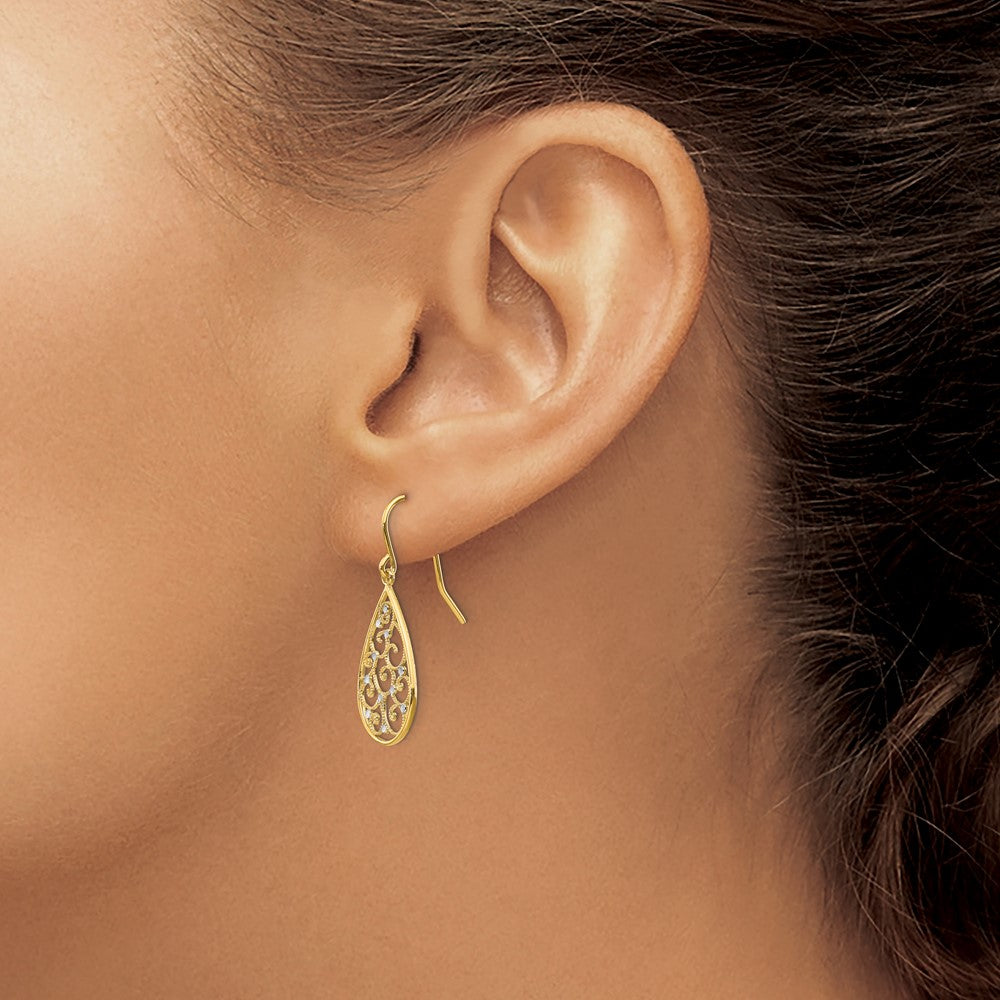 14k & Rhodium Polished Teardrop Earrings