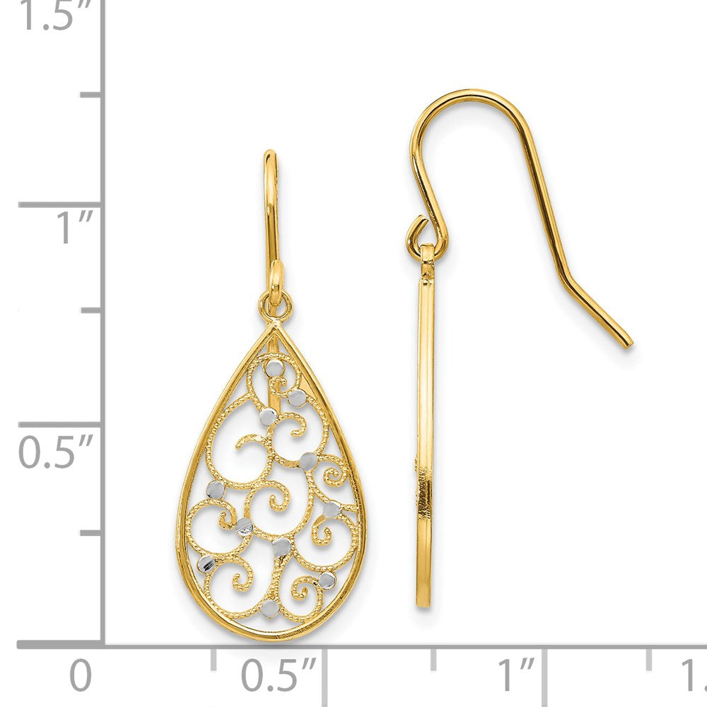 14k & Rhodium Polished Teardrop Earrings