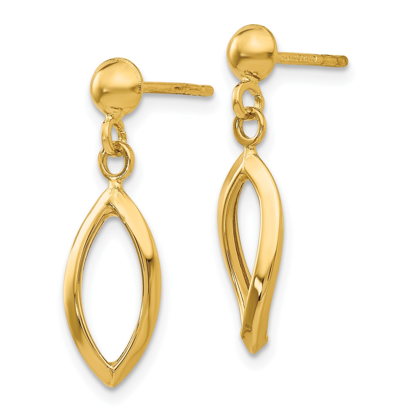 14k Twisted Oval Dangle Post Earrings