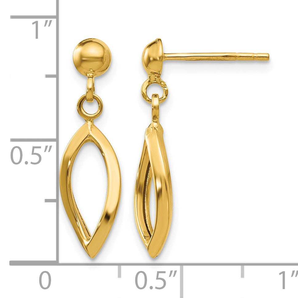 14k Twisted Oval Dangle Post Earrings