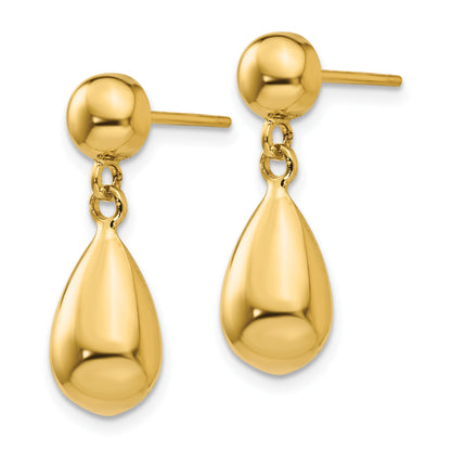 14k Polished Hollow Teardrop Dangle Post Earrings