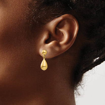 14k Polished Hollow Teardrop Dangle Post Earrings