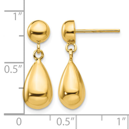 14k Polished Hollow Teardrop Dangle Post Earrings