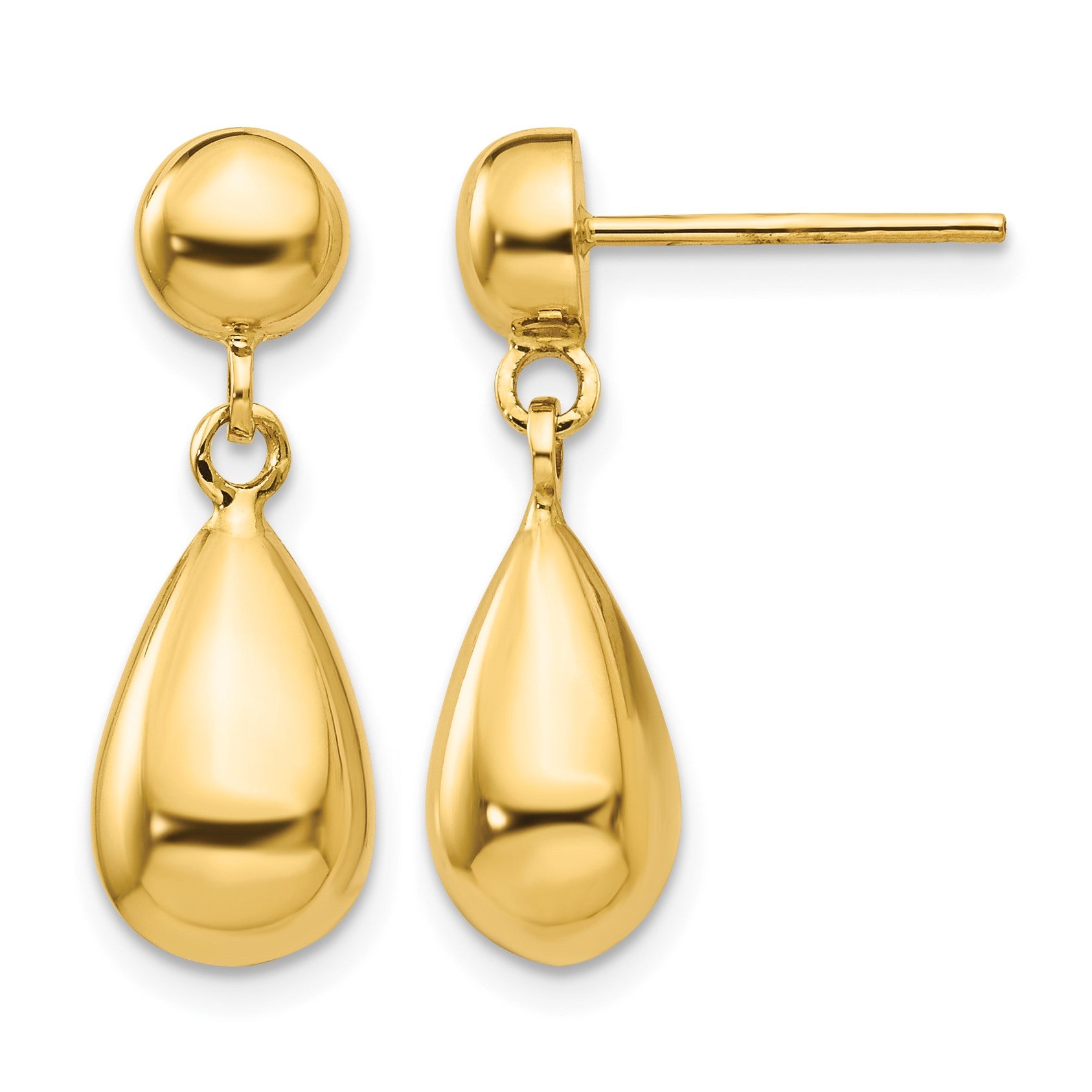 14k Polished Hollow Teardrop Dangle Post Earrings