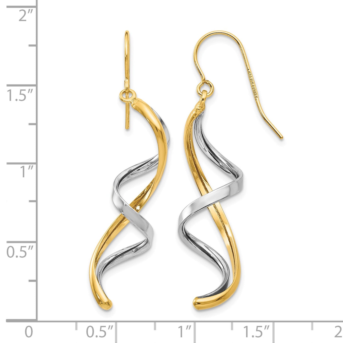 14k Two-tone Polished Fancy Spiral Dangle French Hook Earrings