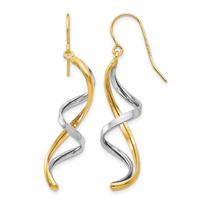 14k Two-tone Polished Fancy Spiral Dangle French Hook Earrings