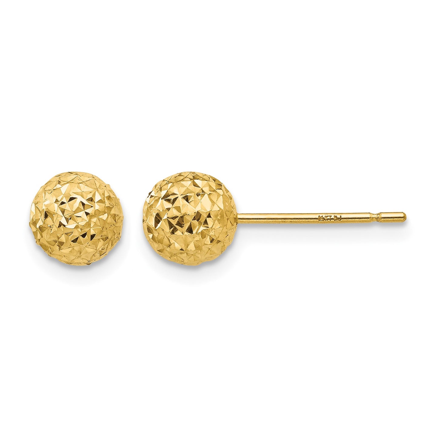 14K 6mm Diamond-cut Puffed Ball Post Earrings