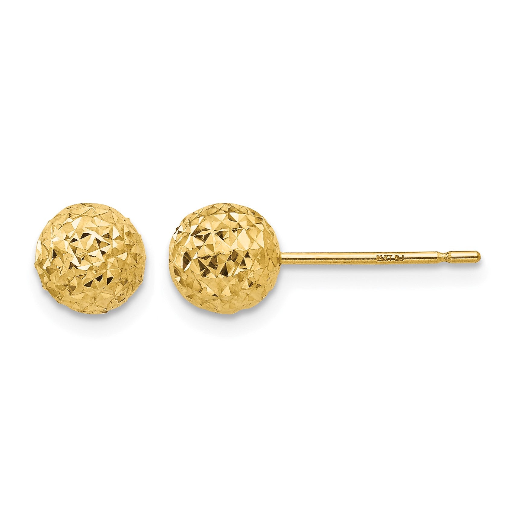 14K 6mm Diamond-cut Puffed Ball Post Earrings