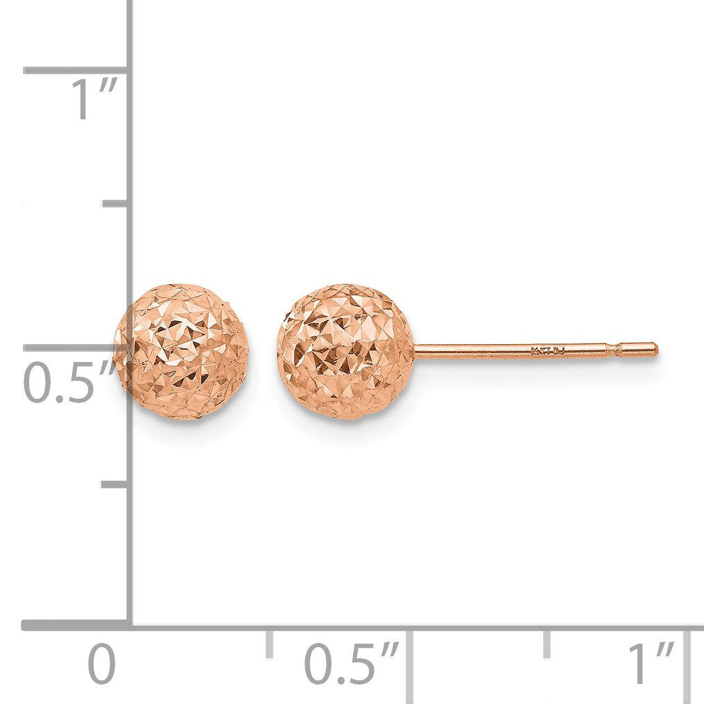14K Rose Gold 6mm Diamond-cut Puffed Ball Post Earrings
